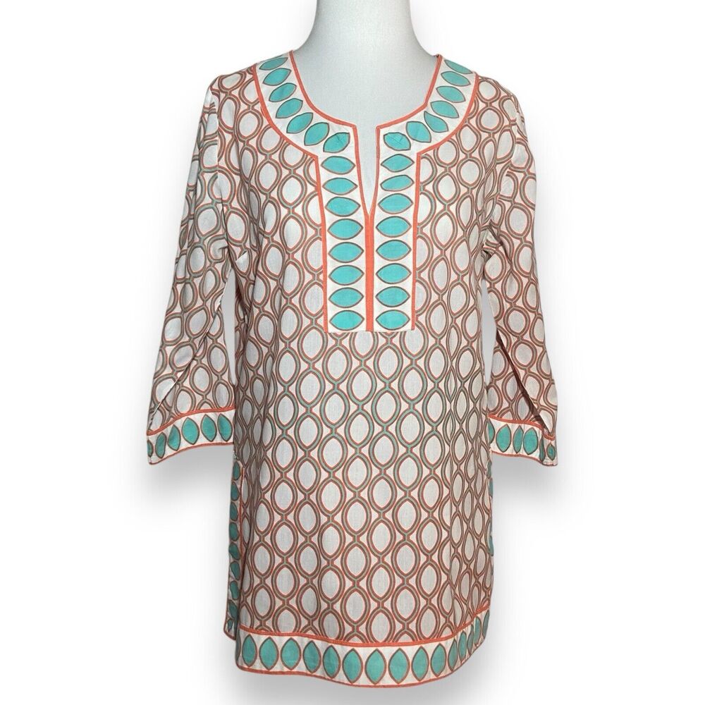 Gretchen Scott Womens Split Neck Multicolor Tunic Blouse Shirt Size S 3/4 Sleeve
